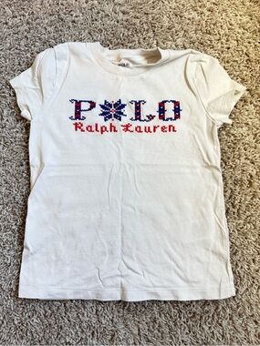 Polo by Ralph Lauren White Tee with Red & Blue Embroidered Logo